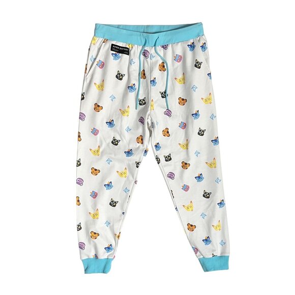 Size Large KREW Warren James Teddy Heads Allover Pattern White Sweatpants Jogger - Picture 2 of 11